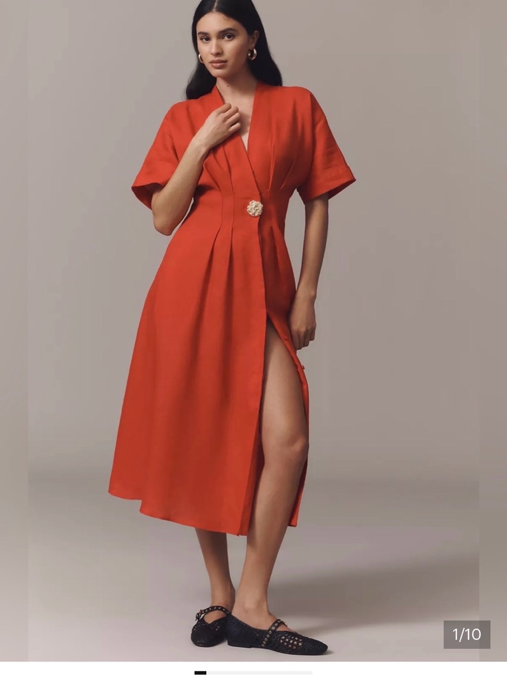 Elegant Red Midi Wrap Dress with Decorative Button